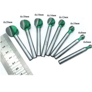 Bộ 08 cây mũi phá lũa, mài phay, phá tỉa gỗ nhựa đầu tròn cán 6mm, mũi mài quả đào 6mm